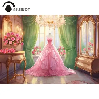 Allenjoy Ružová Princezná Šaty Narodeniny Pozadie Rozprávka Prášok Izby Fantasy Fotografie Photo Booth Pozadí