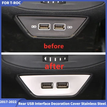 Auto Zadné USB Rozhranie Dekorácie Kryt Nálepka pre Volkswagen VW T-ROC Troc 2017-2023 Nehrdzavejúca Oceľ Príslušenstvo