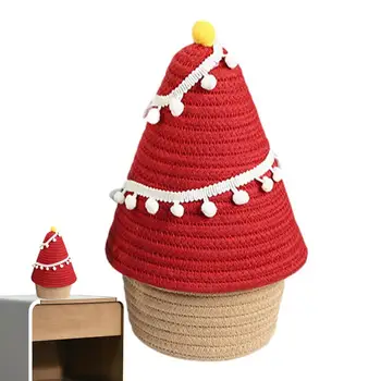 Bavlnené Lano Tkané Úložný Kôš S Vianočný Stromček Veko Organizátor Ručné Ploche Skladovanie Candy Oblečenie, Hračky Box