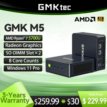 GMKtec M5 AMD Ryzen 7 5700U Mini PC Radeon Grafické Jadro Počíta Okna 11 Pro WIFI 6E so-DIMM×2 Max 64 GB