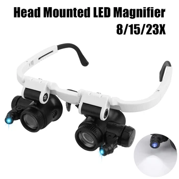 Head Mount lupa 8x 15x 23x Pre Elektroniku Sledovať Opravu LED Svetlá Okuliare, Lupy Dual-Eye Objektív Loupe zväčšovacie sklo