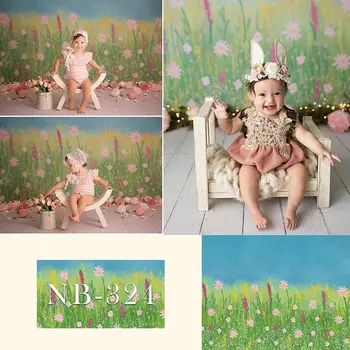 Jar novorodenca kulisu pre fotografovanie zelená tráva olejomaľba na pozadí pre photo studio kvet králika vinylové podlahy prop