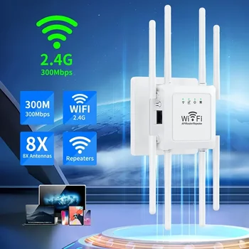 NOVÉ 300Mbps WiFi Extender Repeater 8 Antény WiFi Booster 2.4 G WiFi Signálu Zosilňovač Bezdrôtový Smerovač Siete pre Domáce Kancelárie