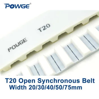 POWGE Lichobežníka T20 Otvoriť synchrónne šírka pásu 20/30/40/50/75mm Polyuretánu ocele PU T20-20 T20-30 T20-40 otvoriť Načasovanie Pásy
