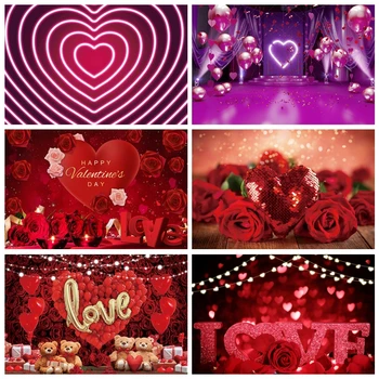 Valentín Party, Fotografovanie Udalostí február 14 Červené Ruže Lásky Srdcia, Balóniky, Svadobné Svadobné Sprcha Foto Pozadie Prop
